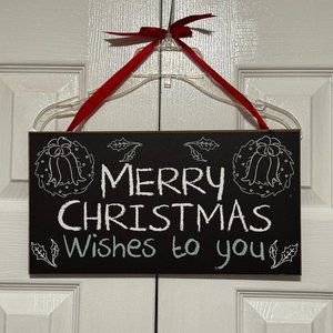 NEW Christmas Holiday Rustic Chalkboard Style Merry Christmas Hanging Wall Sign